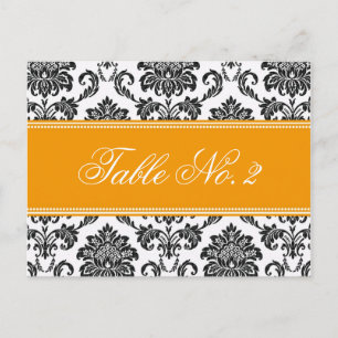 Orange Damask Wedding Table Number Postcard