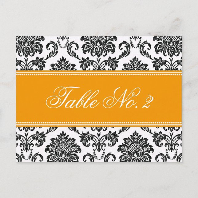 Orange Damask Wedding Table Number Postcard (Front)