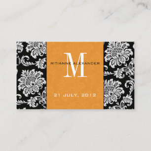 Orange Damask Wedding Website Business Card