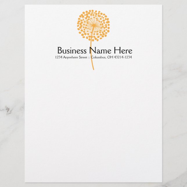 Orange Dandelion Flower Letterhead Design (Front)