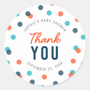 Orange Dark Blue Confetti Baby Shower Thank You Classic Round Sticker