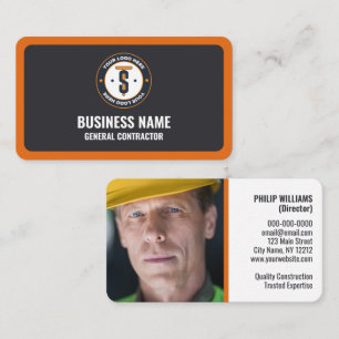 Orange Dark Gray Business Logo General Contractor Card