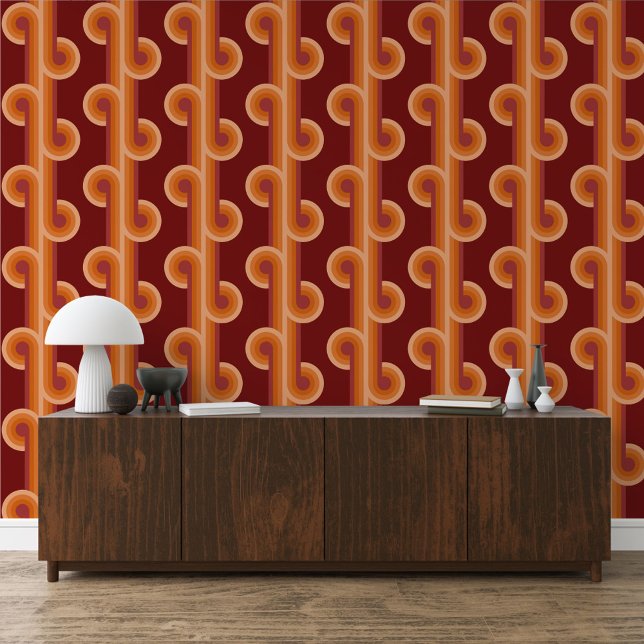 Orange Dark Maroon Red Circles Waves Lines Pattern Wallpaper (Creator Uploaded)