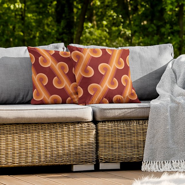 Orange Dark Maroon Red Retro Circles Art Pattern Cushion (Creator Uploaded)