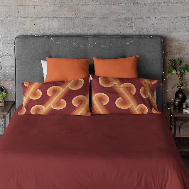 Orange Dark Maroon Red Retro Circles Art Pattern Pillowcase (Creator Uploaded)