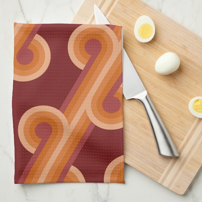Orange Dark Maroon Red Retro Circles Art Pattern Tea Towel (Quarter Fold)