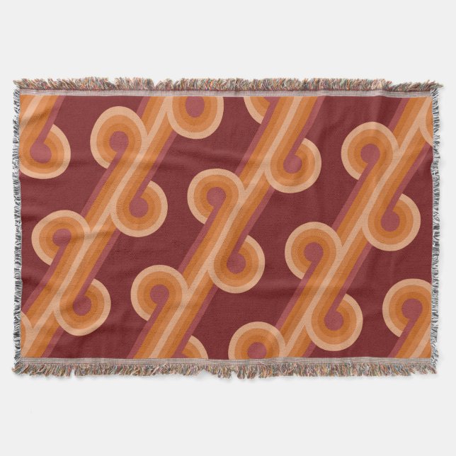 Orange Dark Maroon Red Retro Circles Art Pattern Throw Blanket (Front)