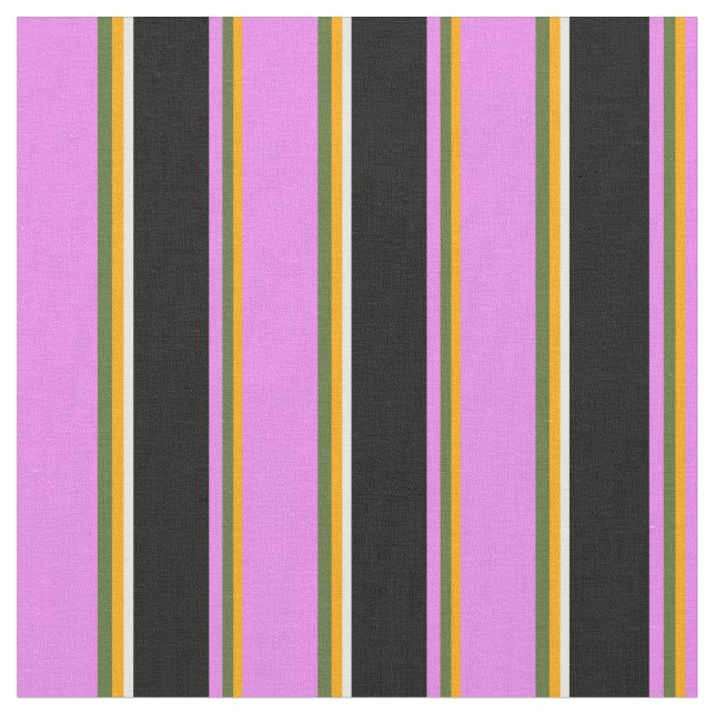 Orange, Dark Olive Green, Violet, Black & White Fabric (Close Up)