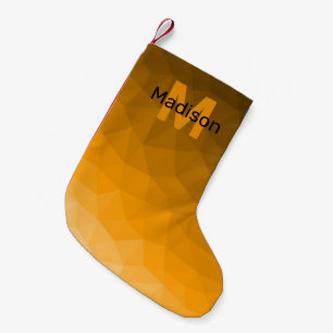 Orange dark ombre geometric mesh pattern Monogram Small Christmas Stocking