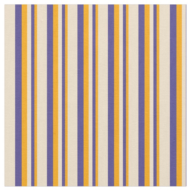 Orange, Dark Slate Blue & Tan Stripes Fabric (Close Up)