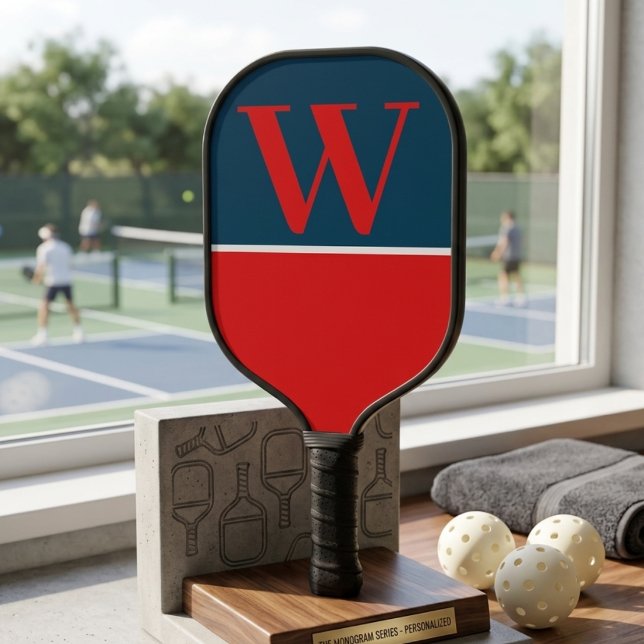 Orange & Dark Teal Blue College Monogram  Pickleball Paddle (Creator Uploaded)