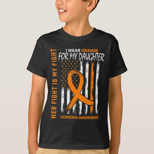 Orange Daughter Leukaemia Cancer Awareness America T-Shirt (Front)