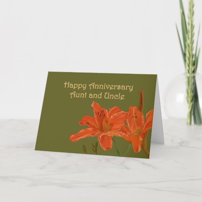 Orange Day Lilies Anniversary Card (Front)
