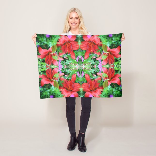 Orange Daylilies Abstract Flower Art  Fleece Blanket (In Situ)