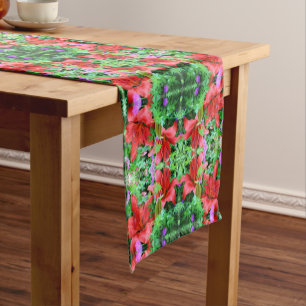 Orange Daylilies Abstract Flower Art Pattern Short Table Runner
