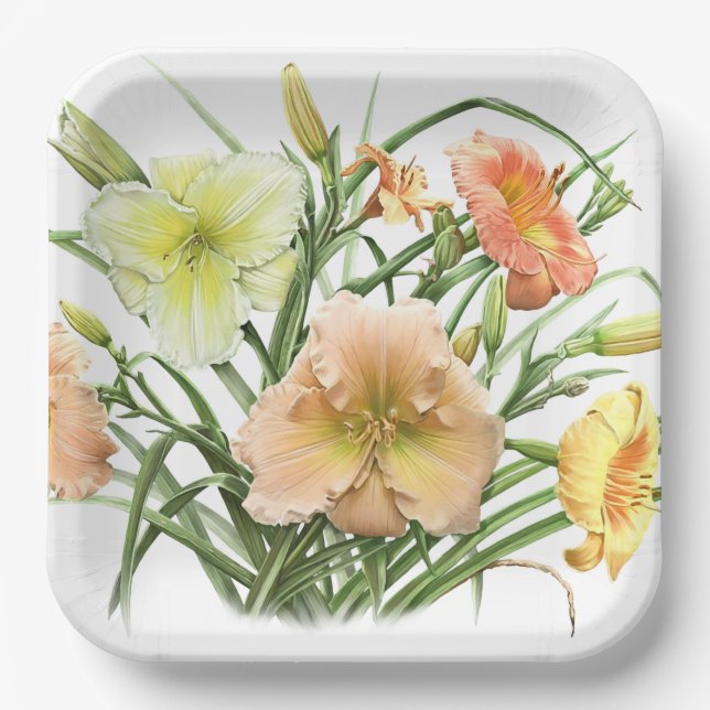 Orange Daylilies All Over Botanical Design  Paper Plate (Front)