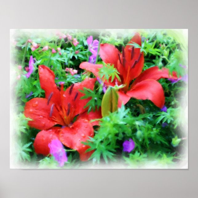 Orange Daylilies Flower Art Poster (Front)