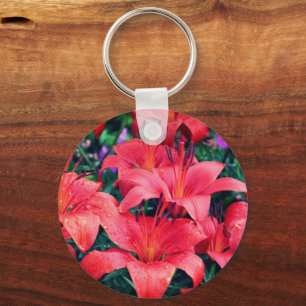 Orange Daylily Flower Cluster Key Ring