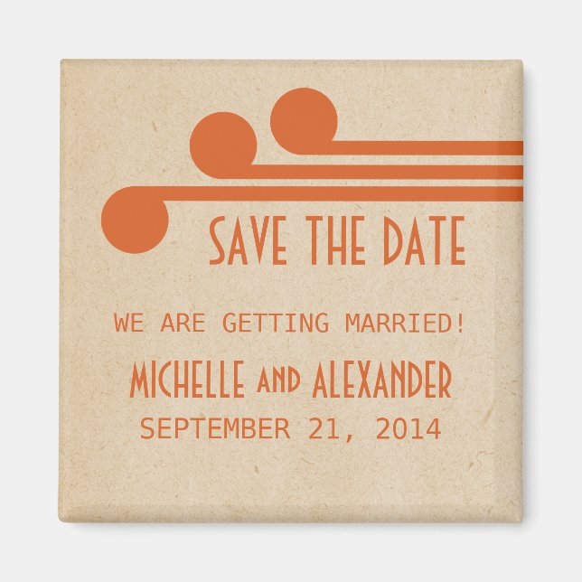 Orange Deco Chic Save the Date Magnet (Front)