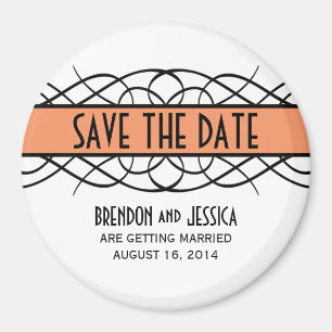 Orange Deco Flourish Save the Date Magnet
