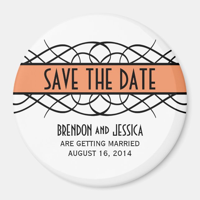 Orange Deco Flourish Save the Date Magnet (Front)