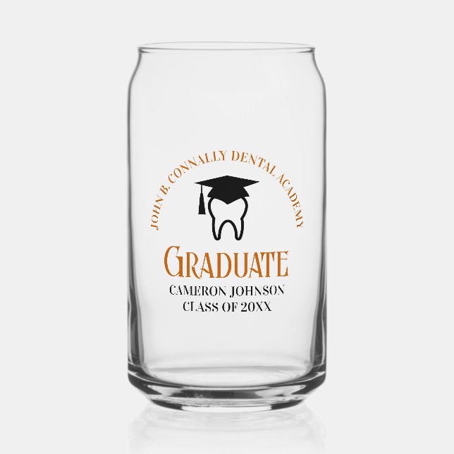 Orange Dental School Custom Dentist Graduation Can Glass (Front)