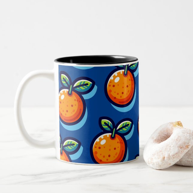 Orange design repeat pattern Coffee Mug (With Donut)