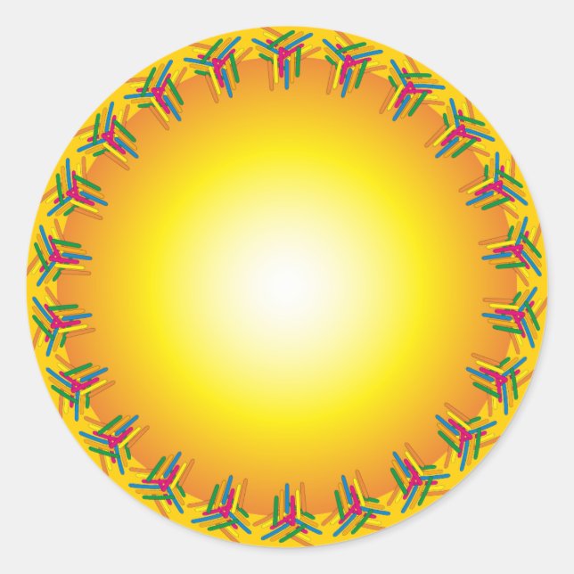 Orange design with colourful border classic round sticker (Front)