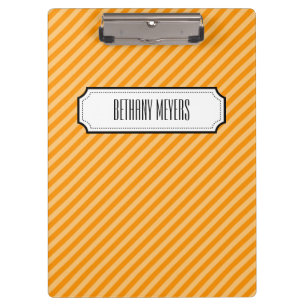 Orange Diagonal Stripe Personalised Clipboard