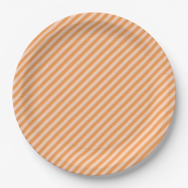 Orange Diagonal Stripes Paper Plate (Front)