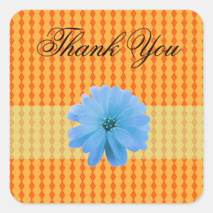Orange Diamond Blue Flower Thank You Square Sticker
