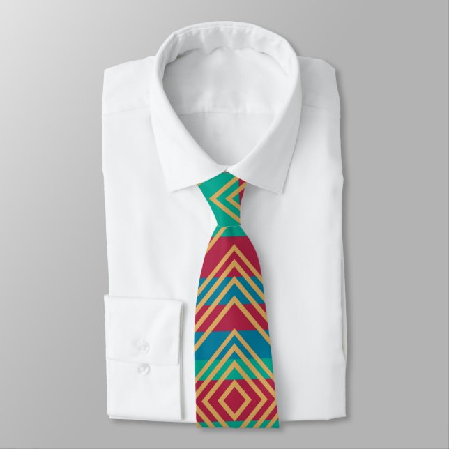 Orange Diamond Blue Red Turquoise Pattern  Tie (Tied)