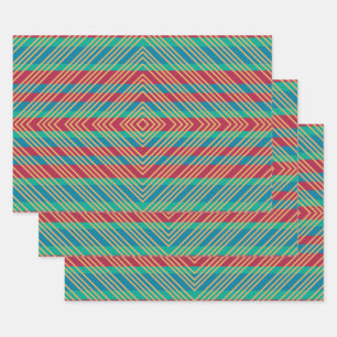 Orange Diamond Blue Red Turquoise Pattern  Wrapping Paper Sheet