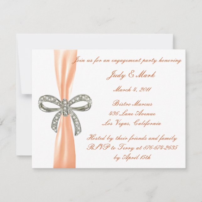 Orange Diamond Bow Engagement Party Invitation (Front)