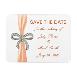 Orange Diamond Bow Wedding Save The Date Magnet