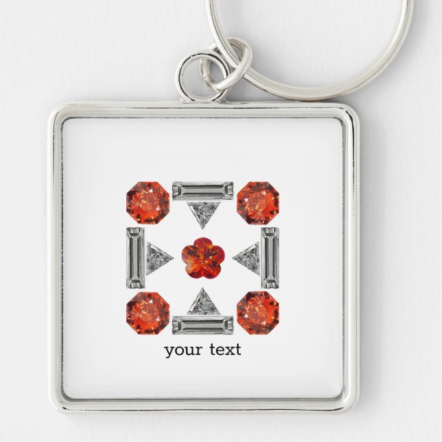 Orange Diamond Gemstone Art, Orange Key Ring (Front)