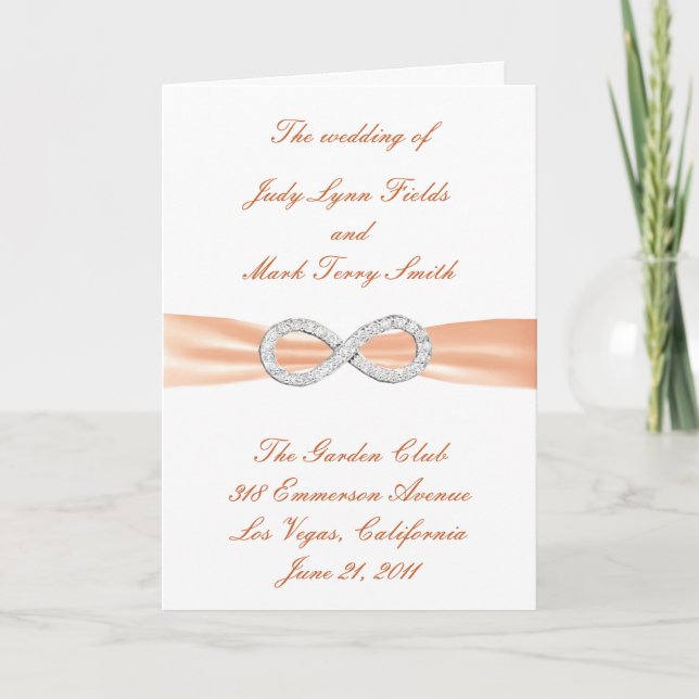 Orange Diamond Infinity Wedding Program Card (Front)