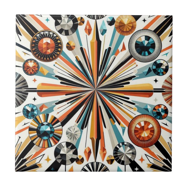 Orange Diamond Mid Century Modern  Ceramic Tile (Front)