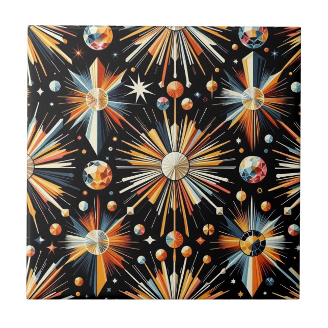 Orange Diamond Mid Century Modern  Ceramic Tile (Front)