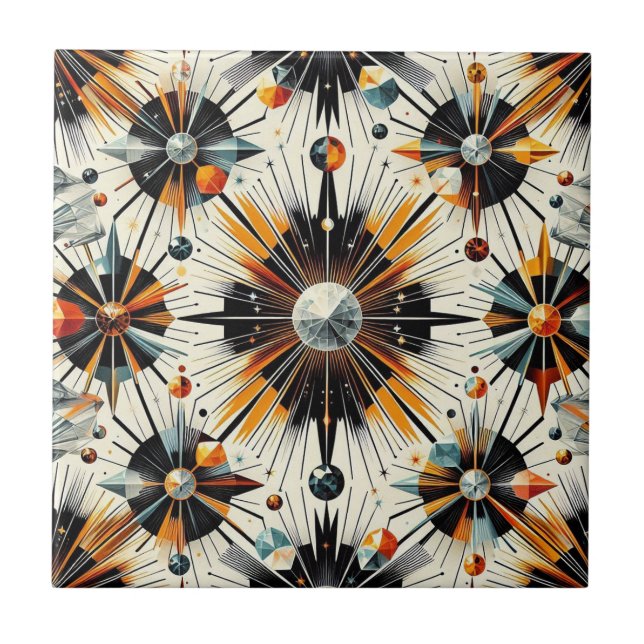 Orange Diamond Mid Century Modern  Ceramic Tile (Front)