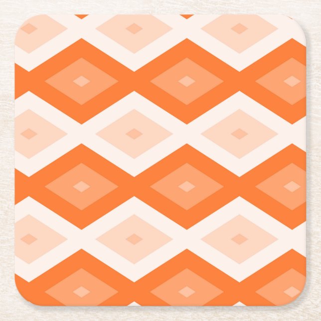 Orange diamond pattern square paper coaster (Front)