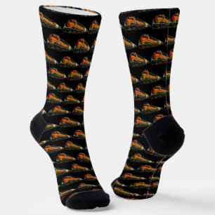 Orange Diesel Locomotive Train Engine Socks