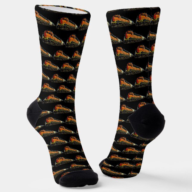 Orange Diesel Locomotive Train Engine Socks (Angled)