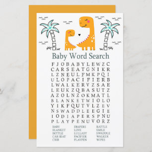 Orange Dinosaur Baby Shower Word Search Game