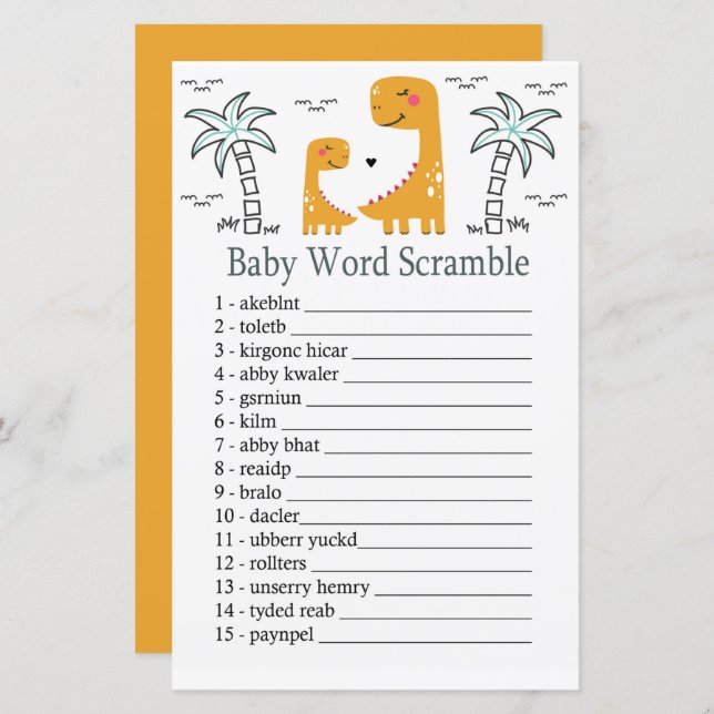 Orange Dinosaur Baby word scramble game (Front/Back)