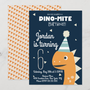 Orange Dinosaur Birthday Confetti Invitation