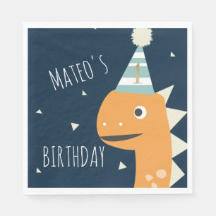 Orange Dinosaur Birthday Thank You Party Napkin