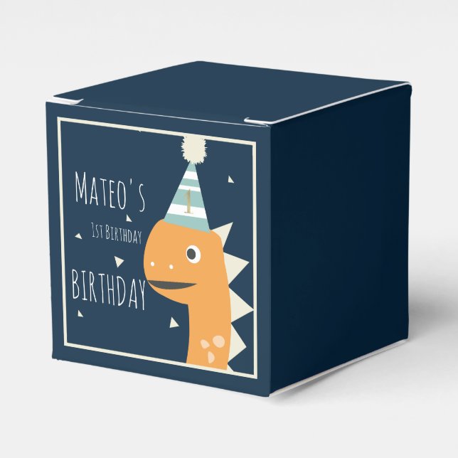 Orange Dinosaur Birthday Thank You Party Square Favour Box (Front Side)