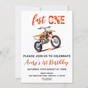 Orange Dirt Bike 1st Birthday Invitation