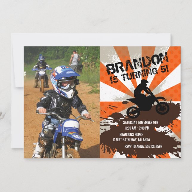 Orange Dirt Bike Birthday Invitation (Front)